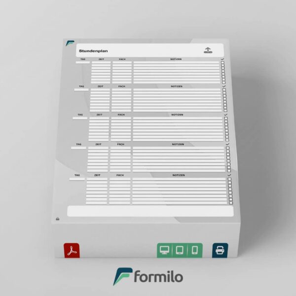 Stundenplan mit Notizmöglichkeiten - elektronisch ausfüllbare PDF Vorlage