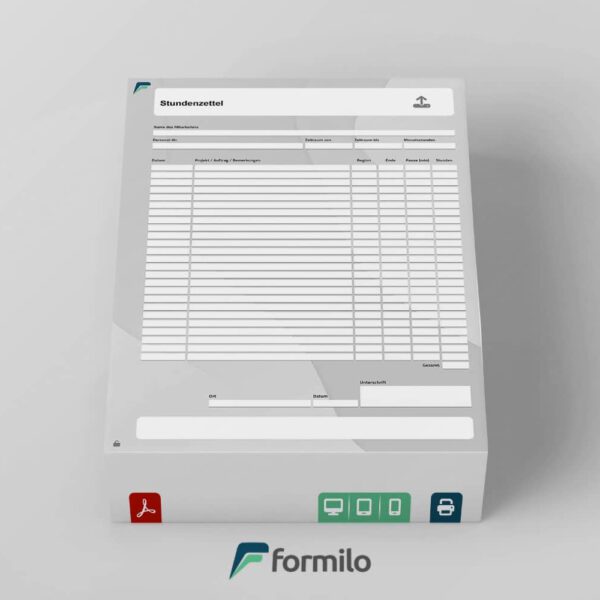 Stundenzettel Vorlage - smarte PDF, sofort einsatzbereit