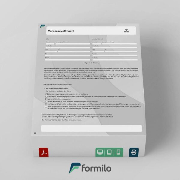 Vorsorgevollmacht - Adobe PDF Vorlage, mit Acrobat ausfüllbar