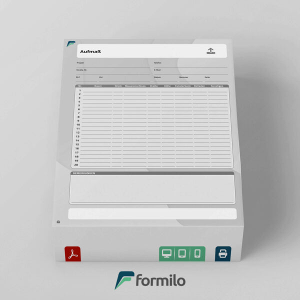 Aufmaßformular für Fenstermaße - aktives PDF Formular für automatische Berechnungen