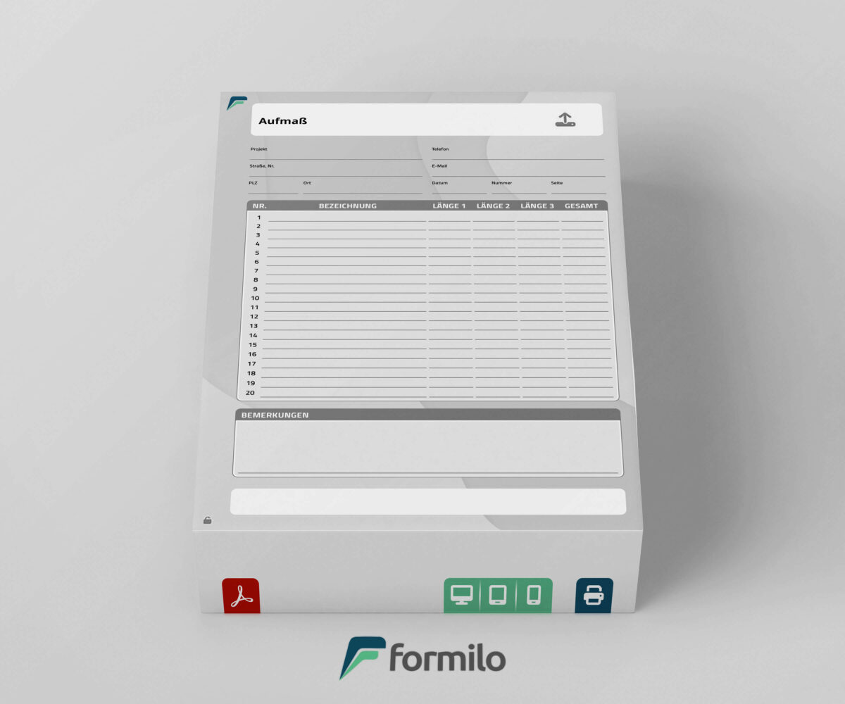 Aufmaßblatt zum Erfassen von Längen - als smartes PDF Formular für Bau und Handwerk