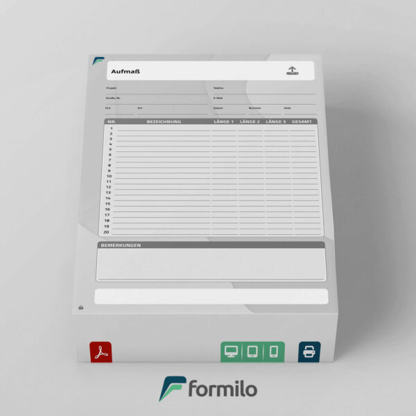 Aufmaßblatt zum Erfassen von Längen - als smartes PDF Formular für Bau und Handwerk