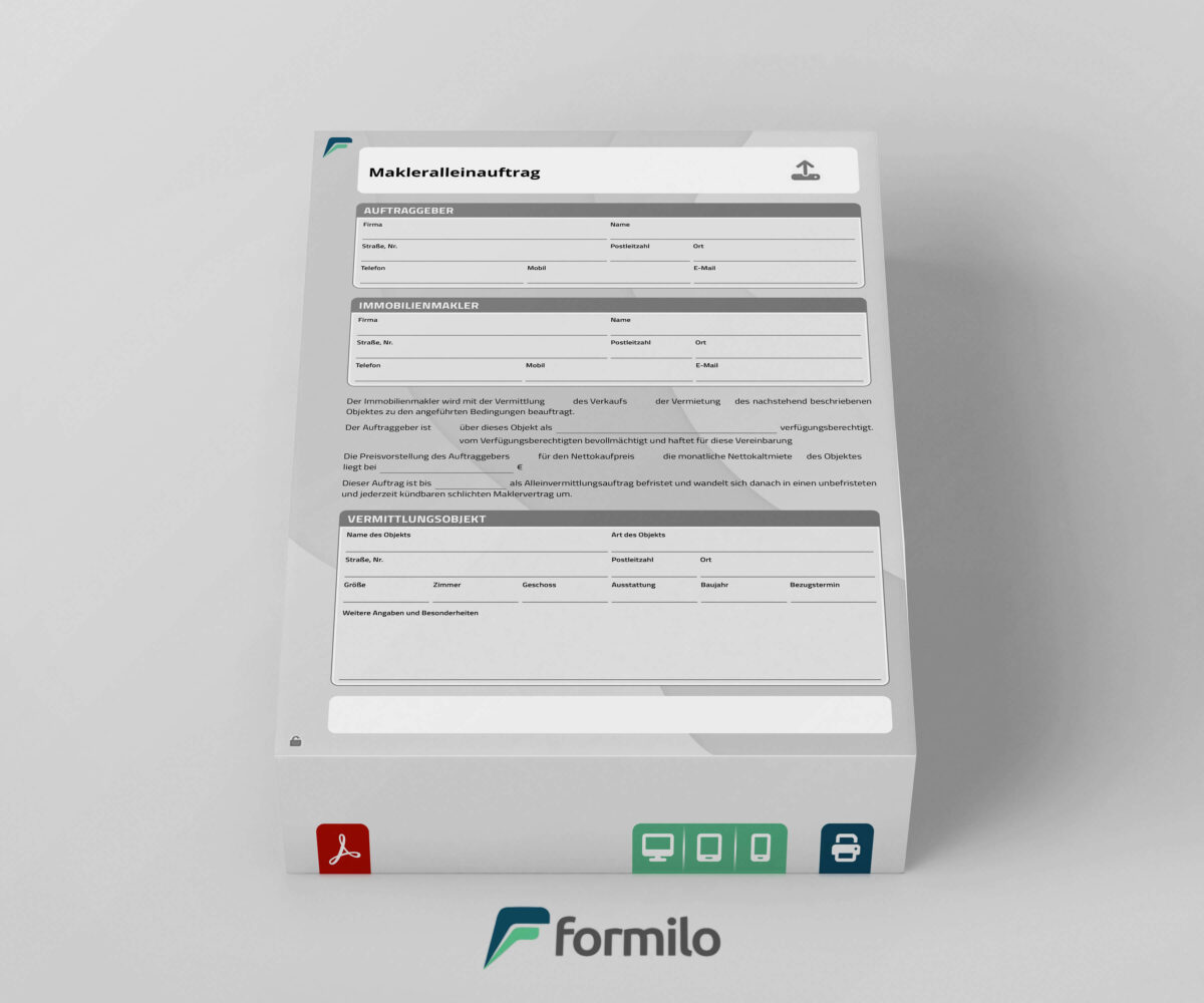 Makleralleinauftrag - personalisierbares und beschreibbares PDF Formular
