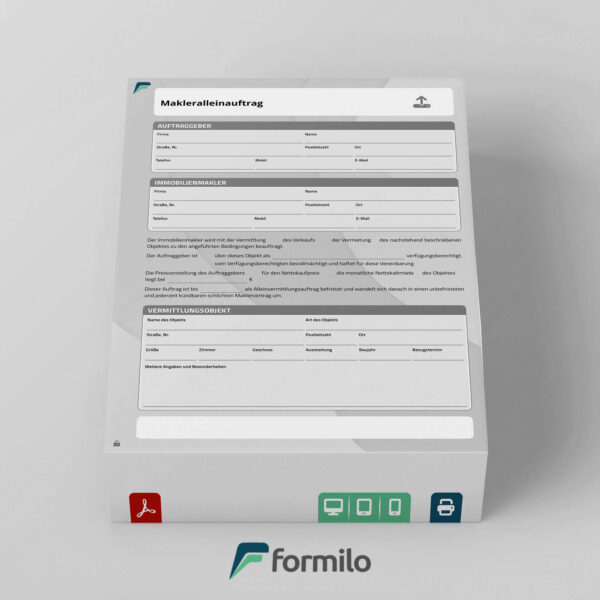 Makleralleinauftrag - personalisierbares und beschreibbares PDF Formular