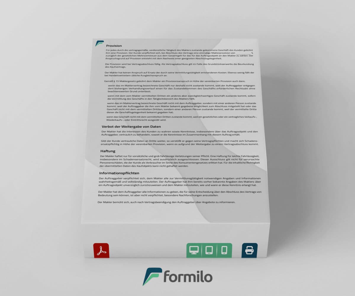 Der Makleralleinauftrag - als beschreibbares PDF Formular erwerbbar