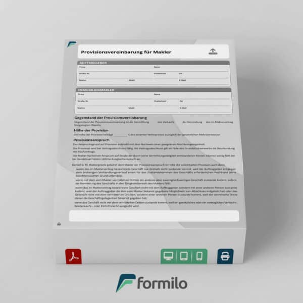 Provisionsvereinbarung Makler - beschreibbarer PDF Vordruck