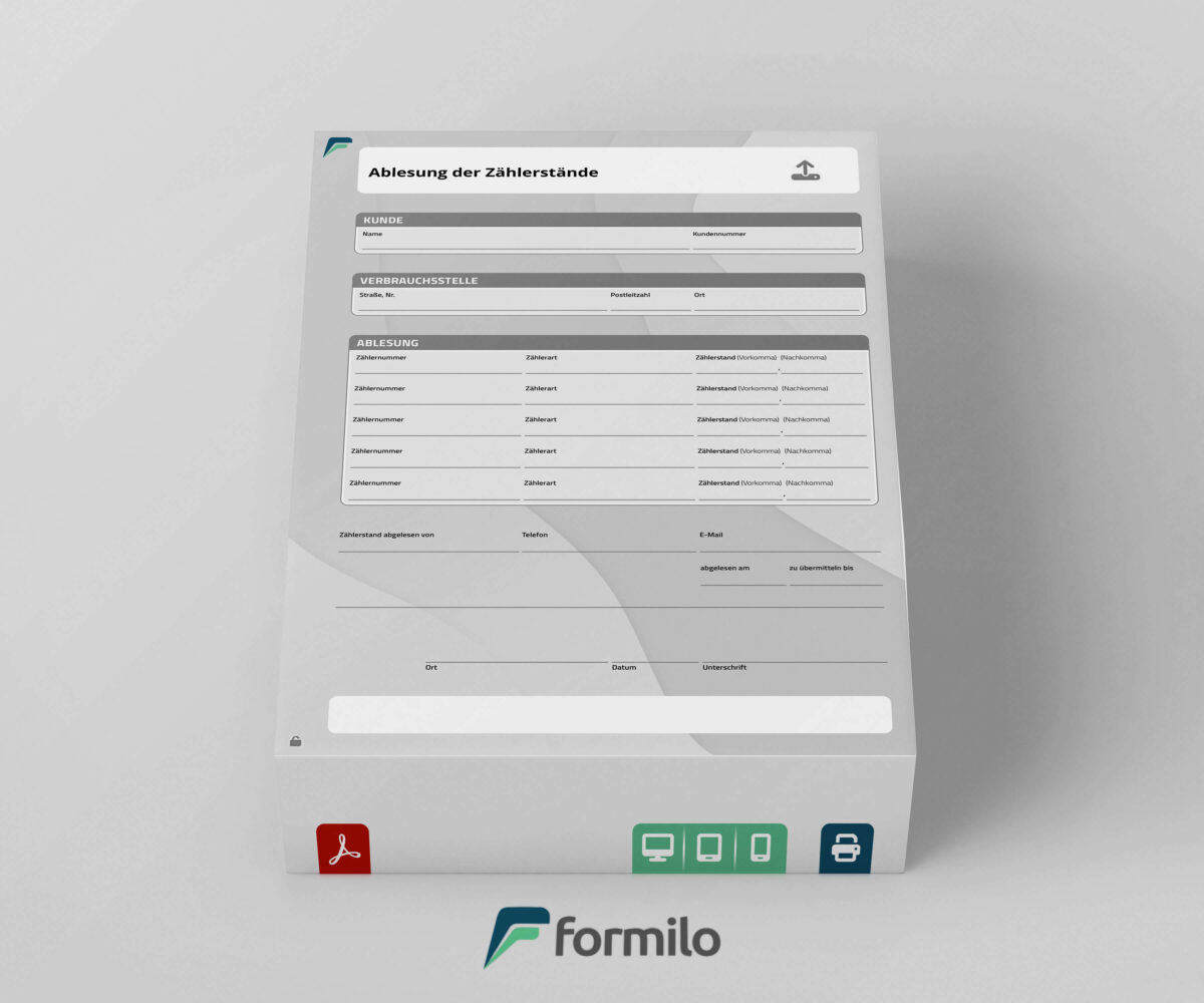 Zählerstanderfassung - als digitales PDF Formular herunterladbar