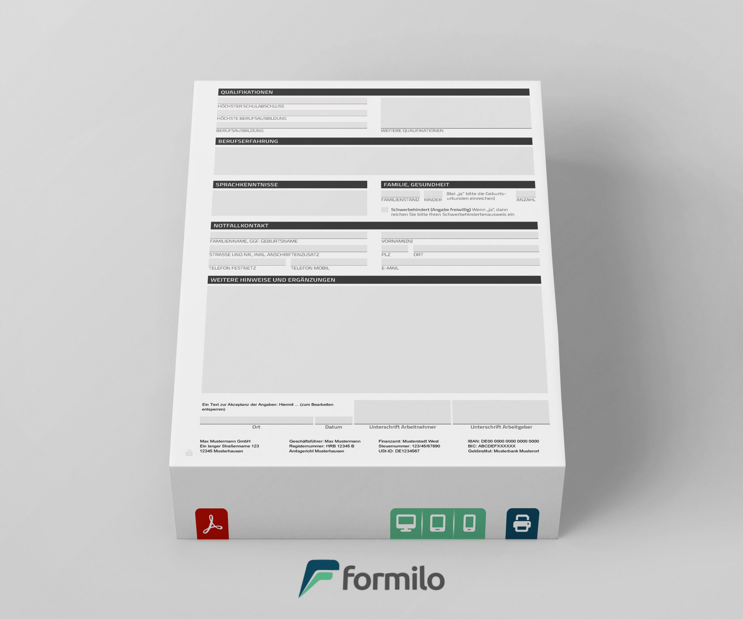 Formilo - Personalfragebogen Vorlage