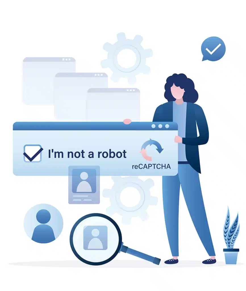 Geschäftsfrau mit Captcha, ich bin kein Roboter