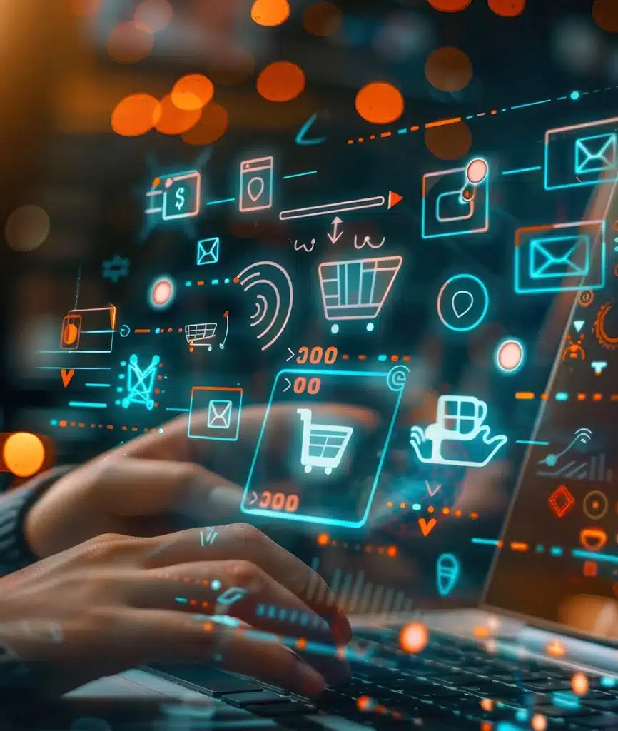 E-Commerce- und Online-Shopping-Konzept mit Symbolen