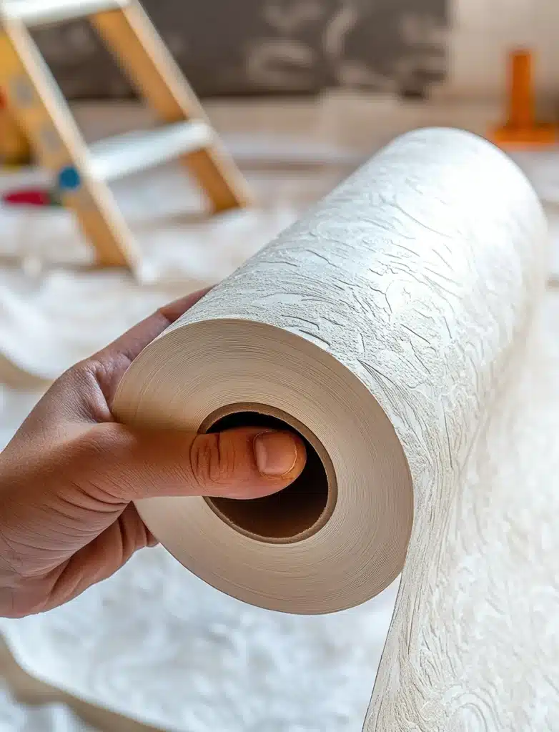 Handhaltende strukturierte Tapetenrolle für Hausrenovierungs- und Innenarchitekturkonzepte.