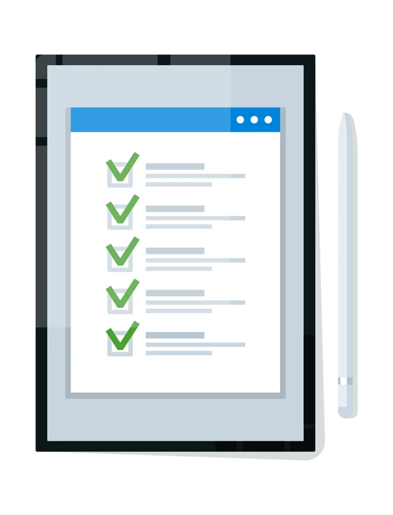 Darstellung eines Tablets mit einer digitalen Checkliste