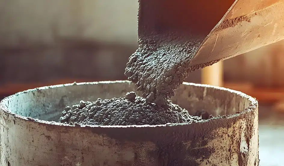 Betonmischer gießt Beton auf der Baustelle