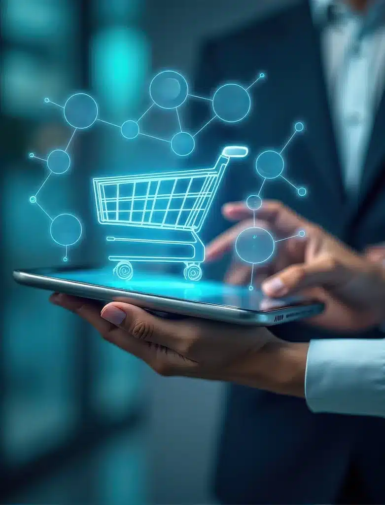 Eine Person führt auf einem visuellen Bildschirm eine Online-Bestellung
