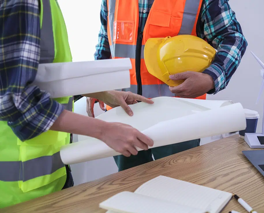 Zwei Architekten besprechen Baupläne