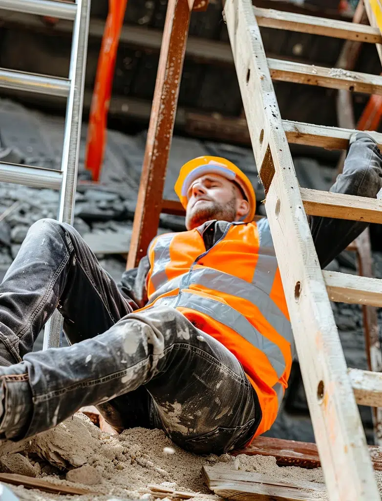 Darstellung eines Unfalles und Verletzung auf der Baustelle.