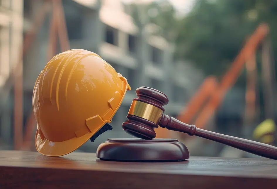 Ein Bauhelm und ein Hammer symbolisieren die Schnittstelle zwischen Recht und Bauwesen.