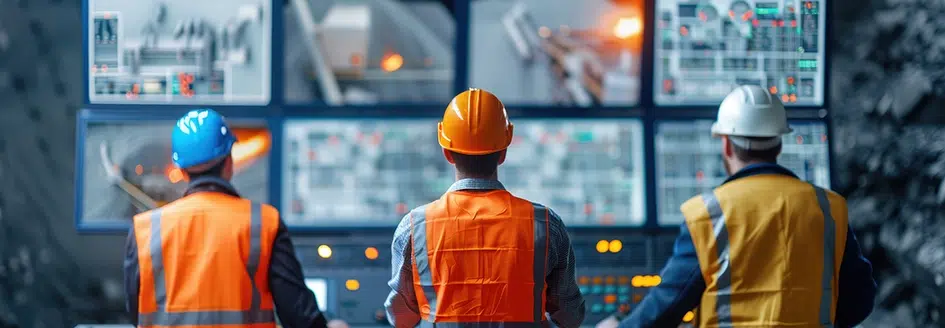 Arbeiter überwachen den Abbau von Mineralien