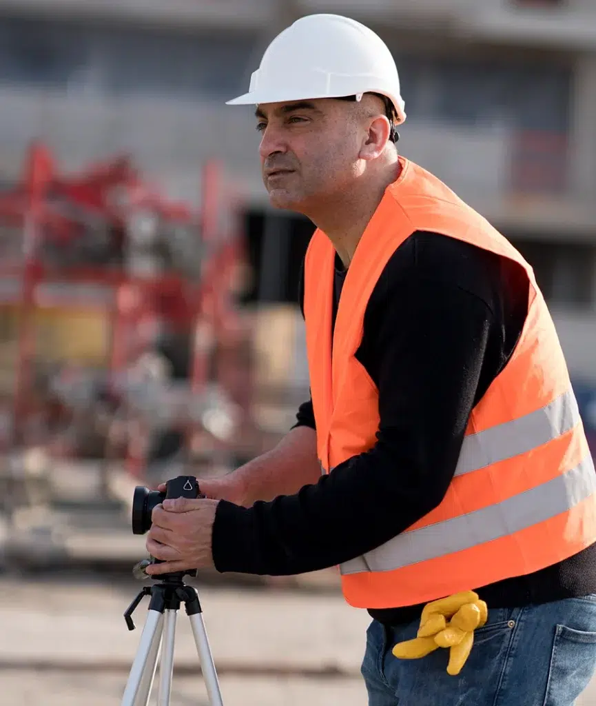 Landvermesser verwendet modernste Ausrüstung zur Landvermessung