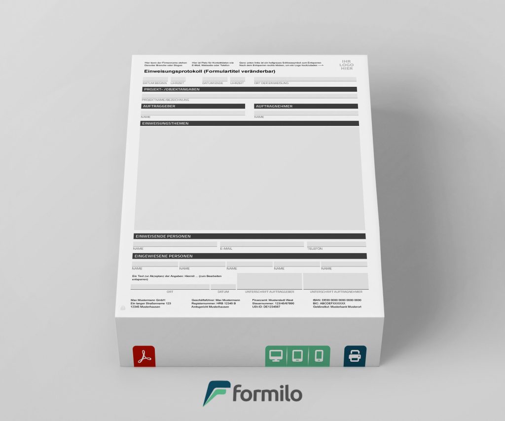 Formilo - Einweisungsprotokoll Vorlage