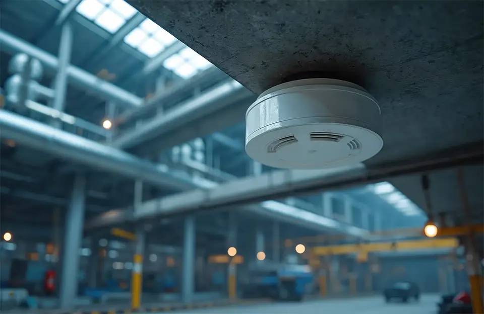 Ein Rauchmelder in einem Handwerksbetrieb