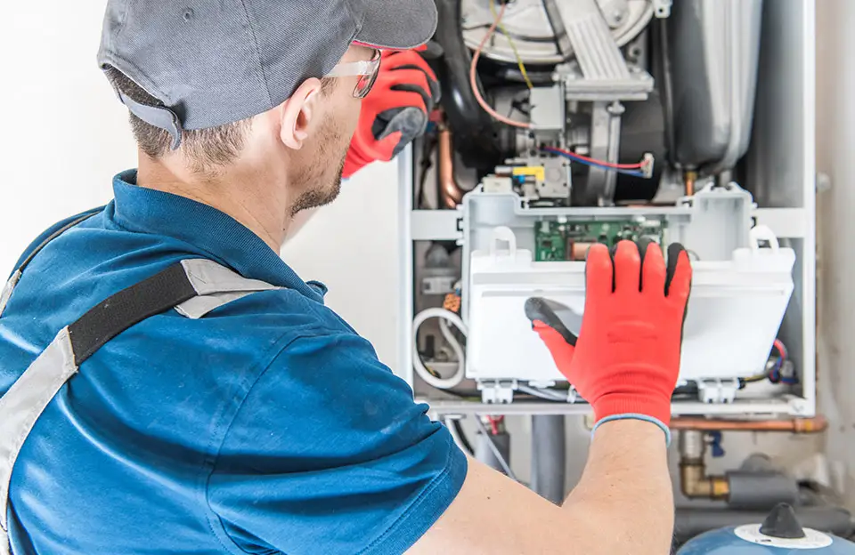 Ein Techniker bei der Wartung einer Heizungsanlage
