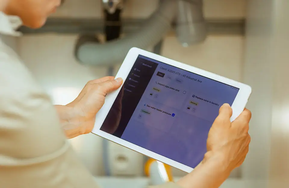 Ein Installateur schaut auf dein Tablet