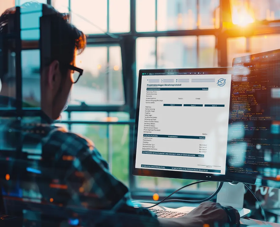 Ein Programmierer beim Prüfen eines Formulars