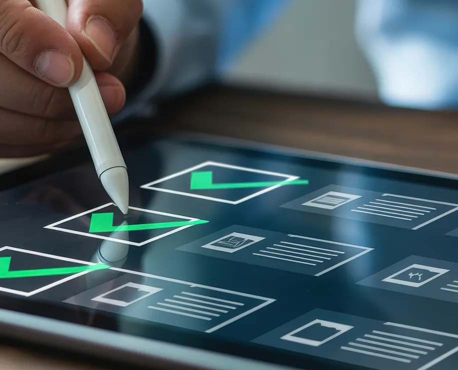 Eine Person bei der Stifteingabe in ein Formular